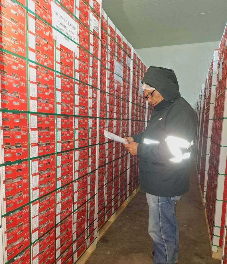 Pasillo de cámara de frío durante una inspección de temperatura